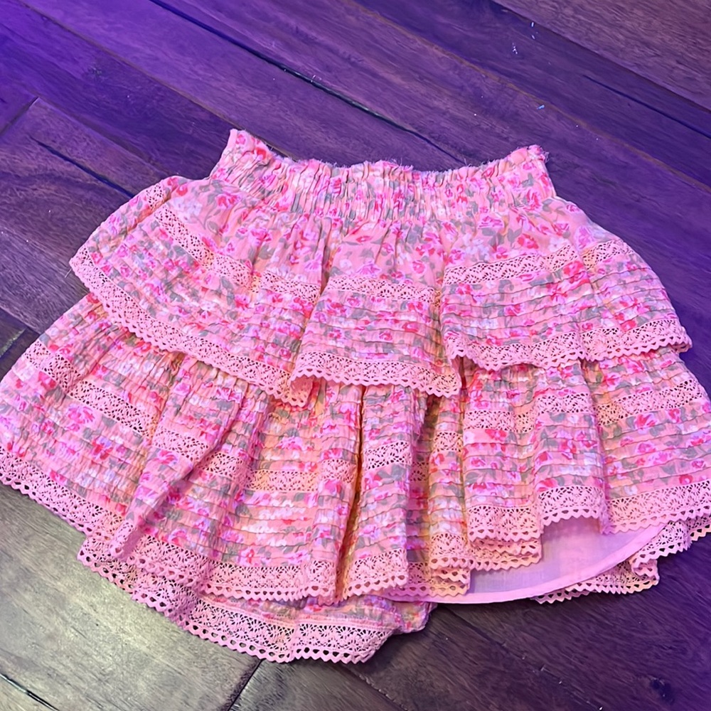 AERIE ORANGE FLORAL ROCK N RUFFLE SKIRT